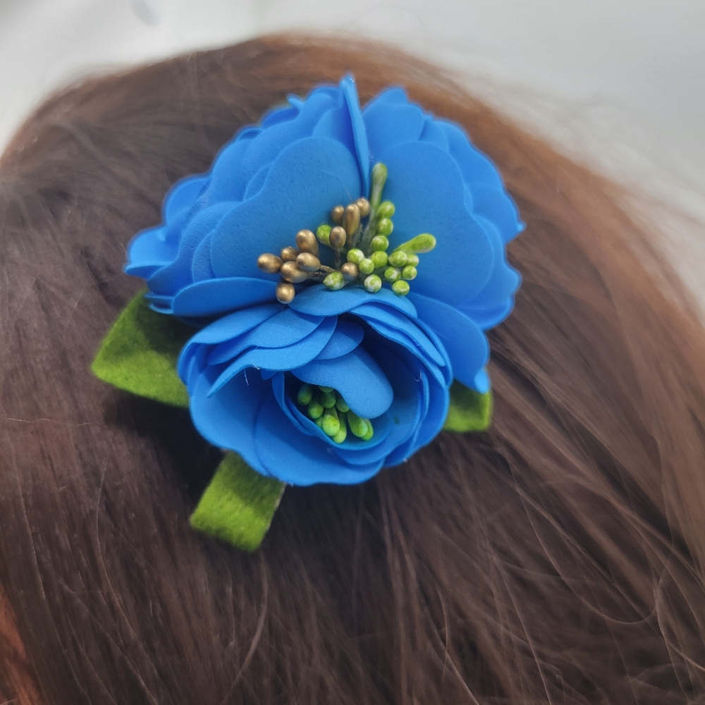 Flower Floral Hair Clip Blue Props Women Girls Boutique Unique Gift Birthday
